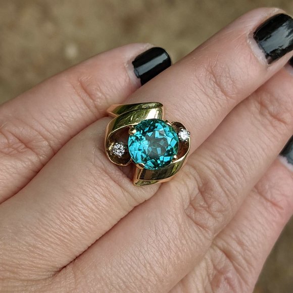 14k Gold Aqua Tourmaline Ring - Picture 5 of 8